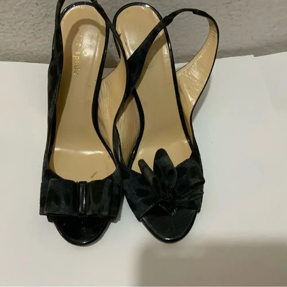 KATE SPADE Black Gray Velvet animal print Slingback Heels Pump Shoes SZ 8 B